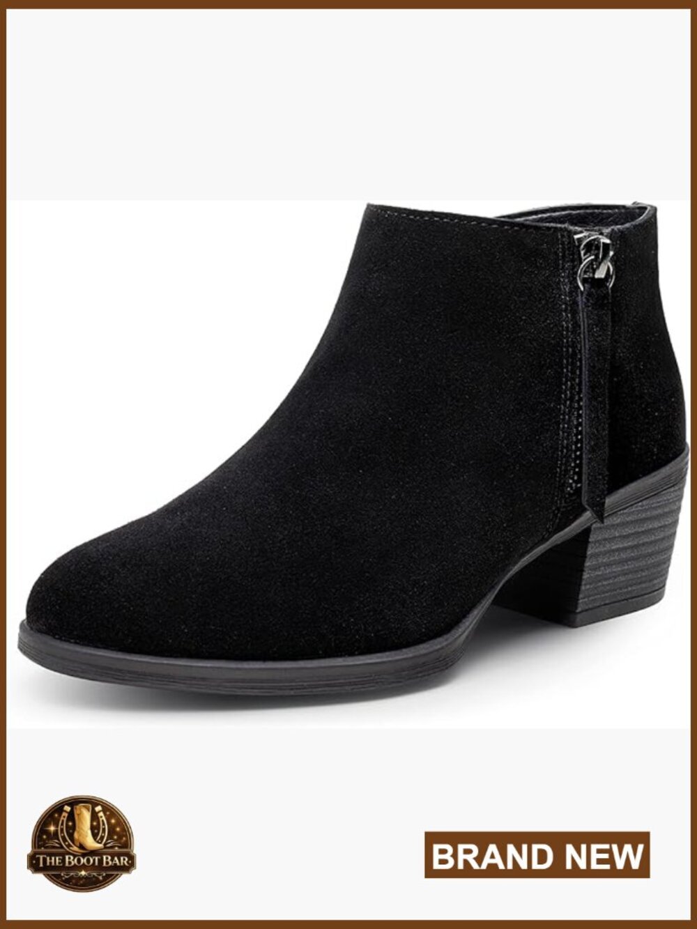 Women's Suede Leather Ankle Boots with Inner Zipper, Low Heel, Non-Slip